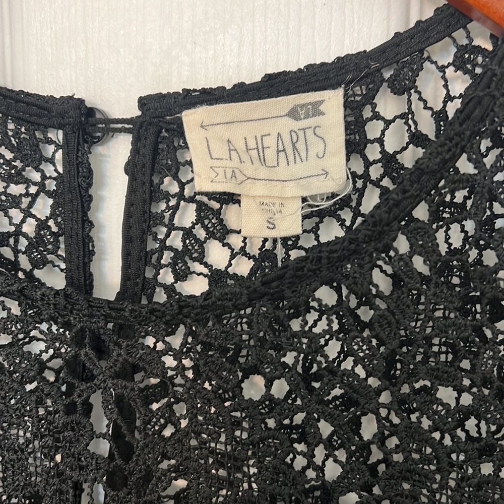 LA Hearts Black Crochet Lace Flowy Chiffon Top - Picture 2 of 11
